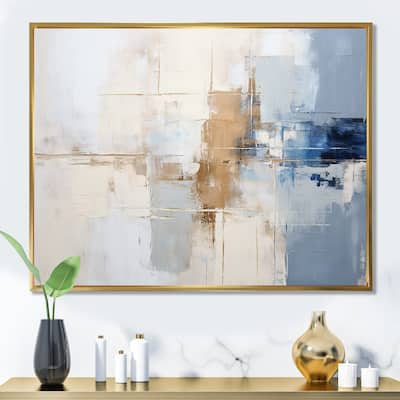 Designart "White And Blue Paint Fusion" Abstract Painting Framed Wall Art Prints