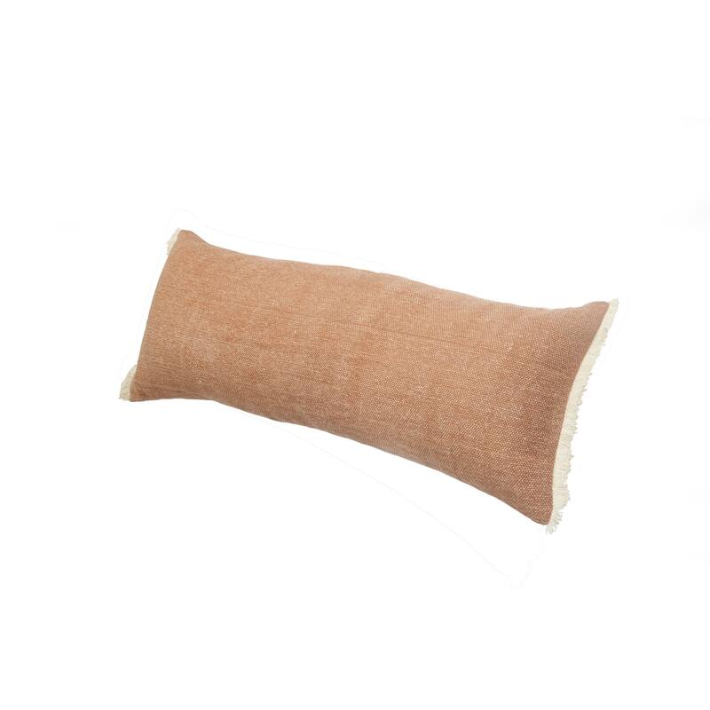 36" Caramel Brown and White Coated Fringed Rectangular Throw Pillow