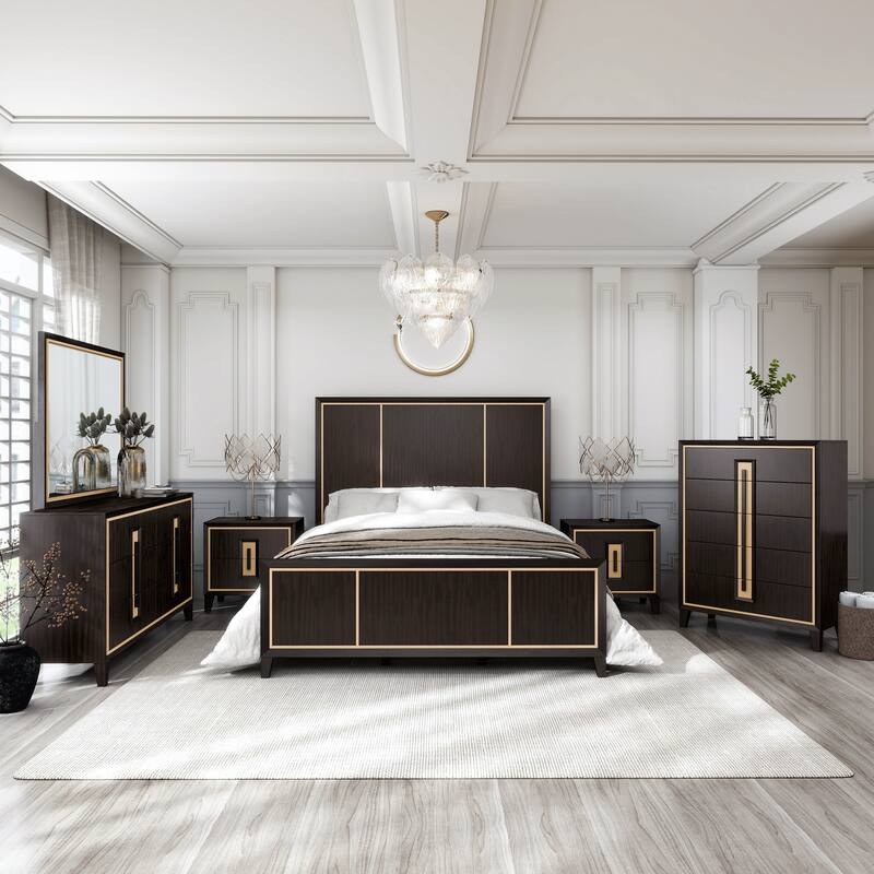 Furniture of America Nyx Modern Espresso 6-Piece Solid Wood Panel Bedroom Set - King