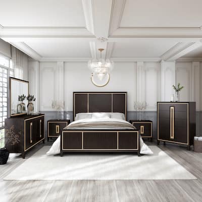 Furniture of America Nyx Modern Espresso 6-Piece Solid Wood Panel Bedroom Set