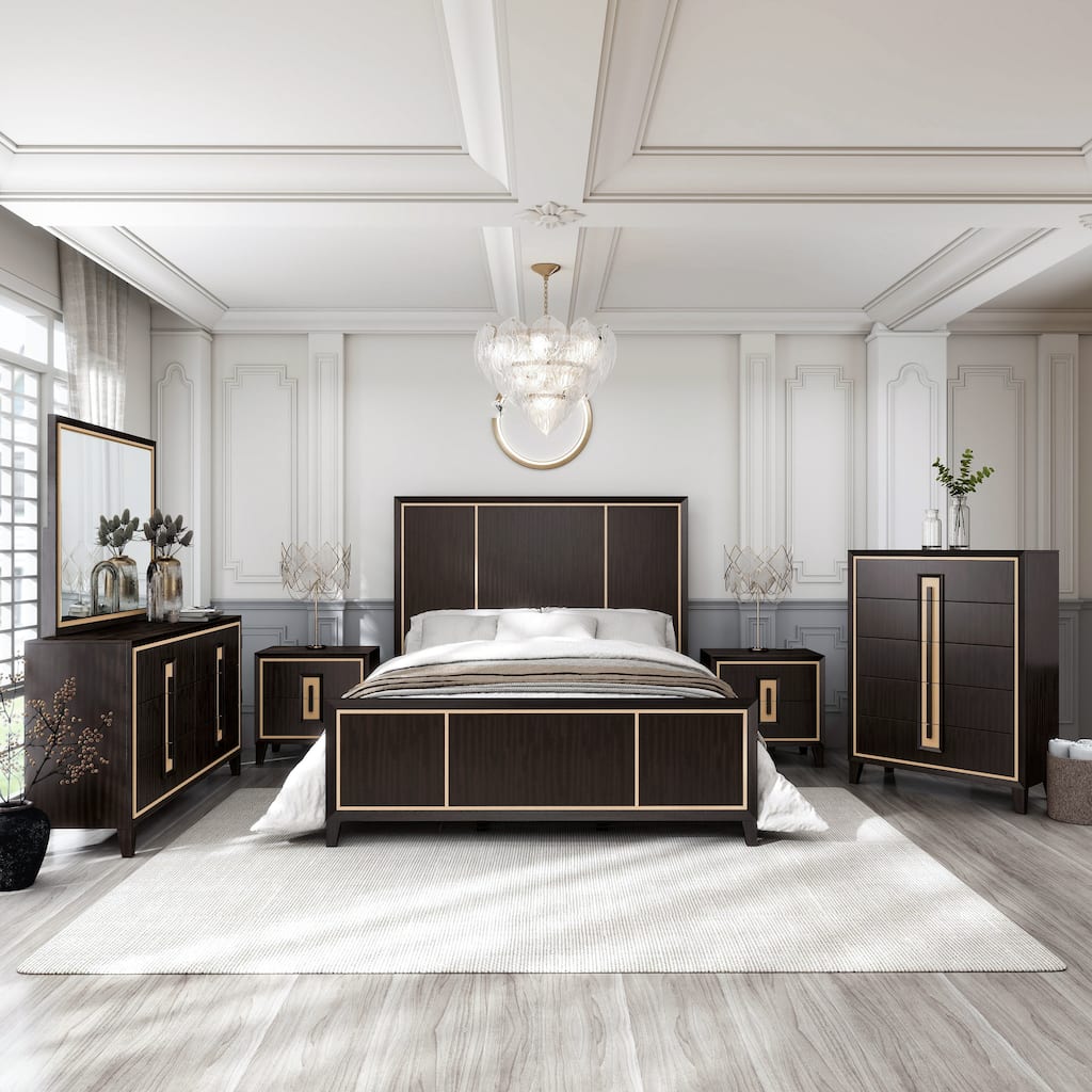 Furniture of America Nyx Modern Espresso 6-Piece Solid Wood Panel Bedroom Set