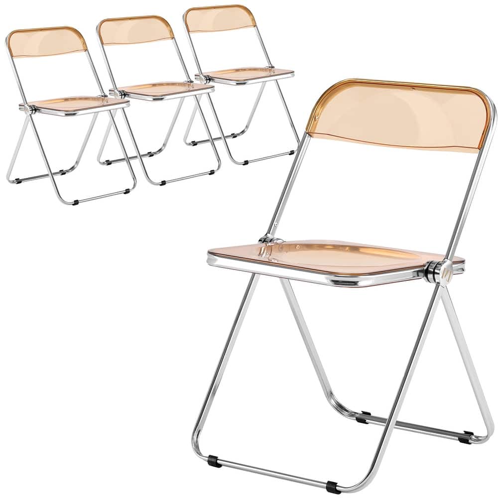 Lawrence Set of 4 Modern Clear Acrylic Transparent Folding Chair with Chrome Steel Frame for Condos and Apartments - 30"