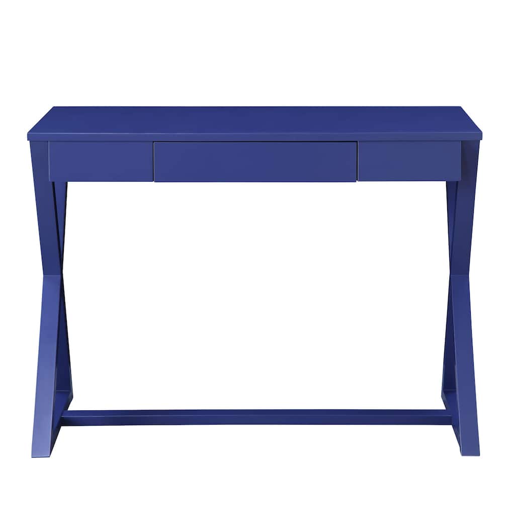 Modern 42" Blue Writing Desk with Drawer Reversible Rectangular Computer Table for Home Office or Living Room