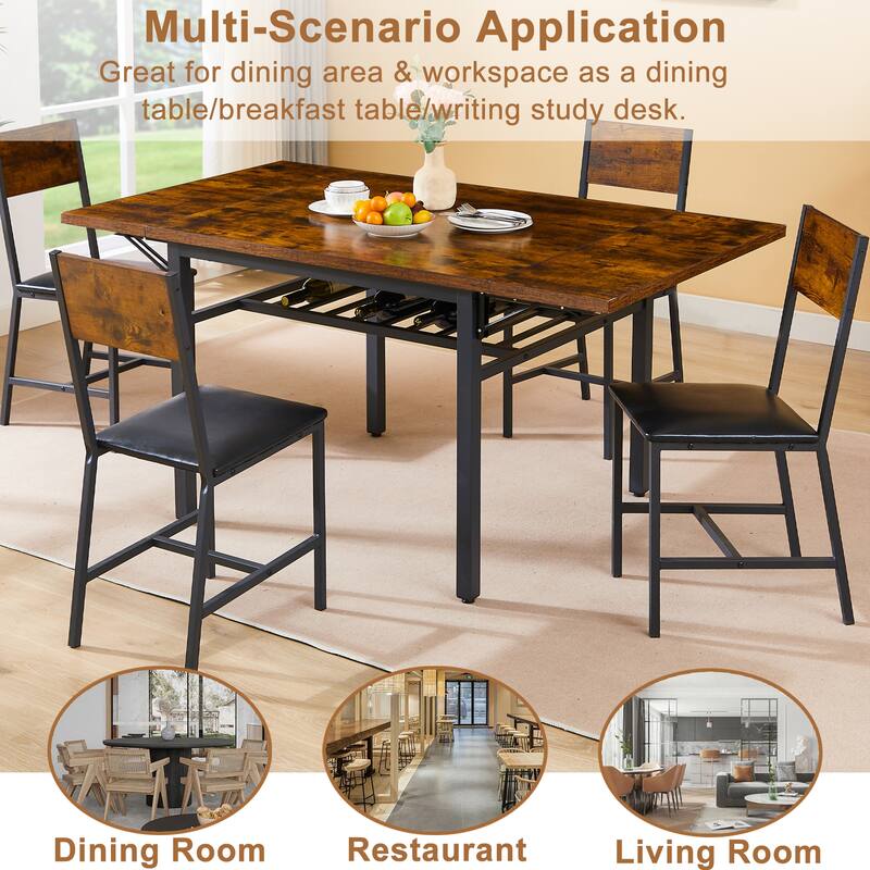 Modern Industrial 63.2'' Extendable Dining Table w/Drop Leaf, Seats 6