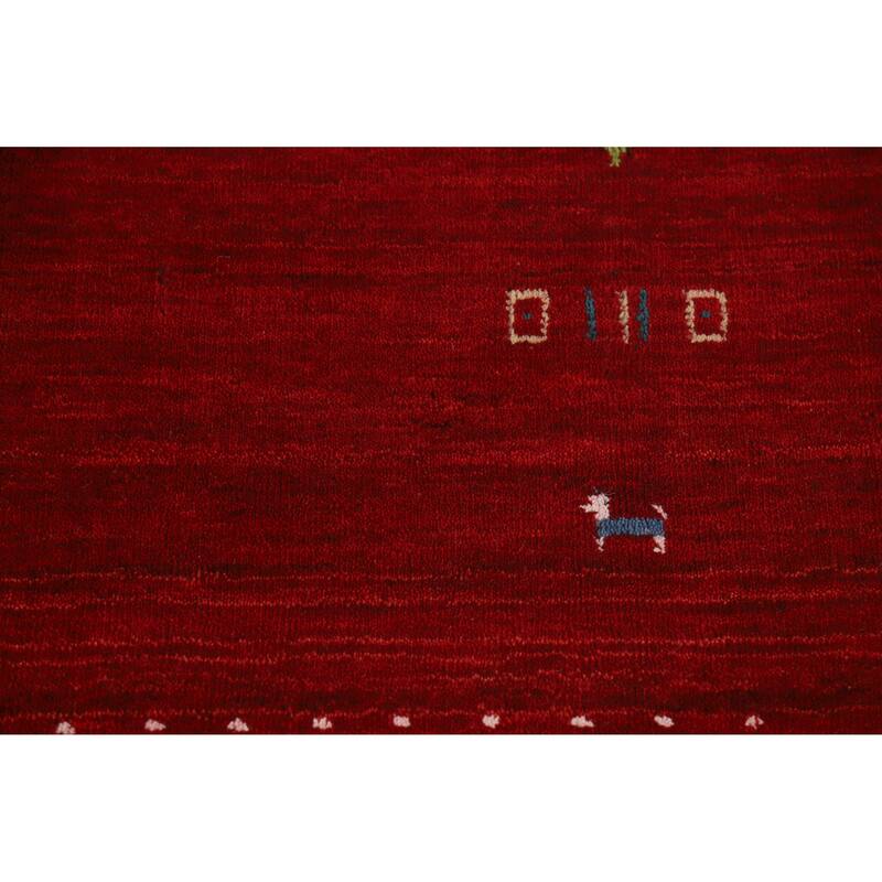 Tribal Gabbeh Indian Area Rug Handmade Modern Red Wool Carpet - 5'0" x 7'7"