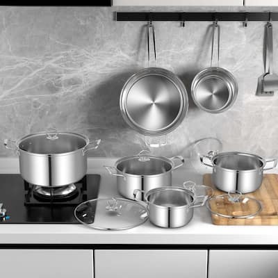 12 PCS Pots and Pans Set Stainless Steel Cookware Set Kitchen Set