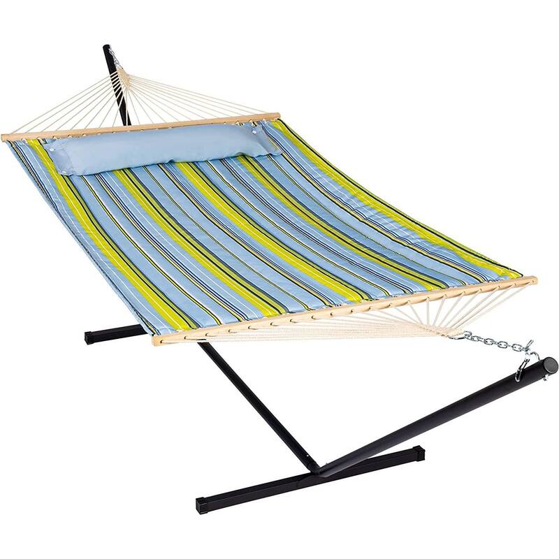 Outdoor Portable Double Hammock with Stand&Pillow Max 475 lbs Capacity