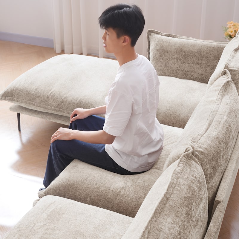 111.02'' Down Filled Sectional Sofa Couch Chenille Fabric Upholstery L-Shaped Sofa with Ottoman