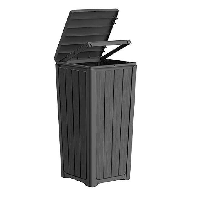 Outdoor Trash Can with Lid, Waterproof Resin Garbage Can with Tiered Lid