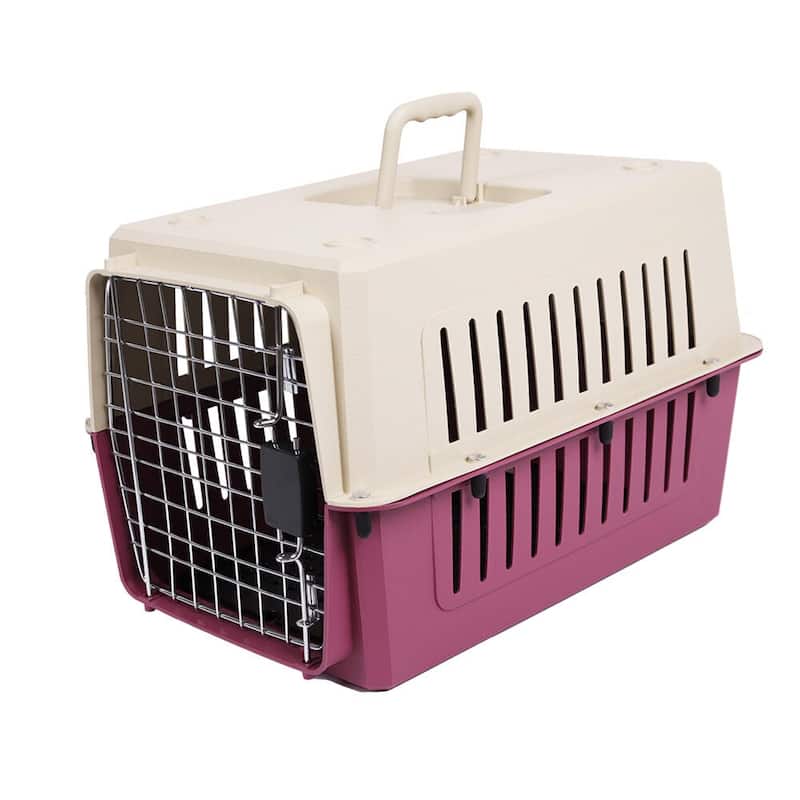 Plastic Cat & Dog Carrier Cage with Chrome Door Portable Pet Box Airline Approved, Large - 23.6"L x 15.7"W x 15.7"H