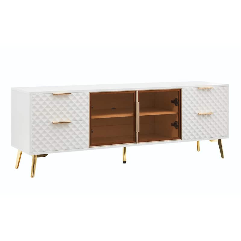 Modern TV Stand with Storage Drawers & Glass Doors