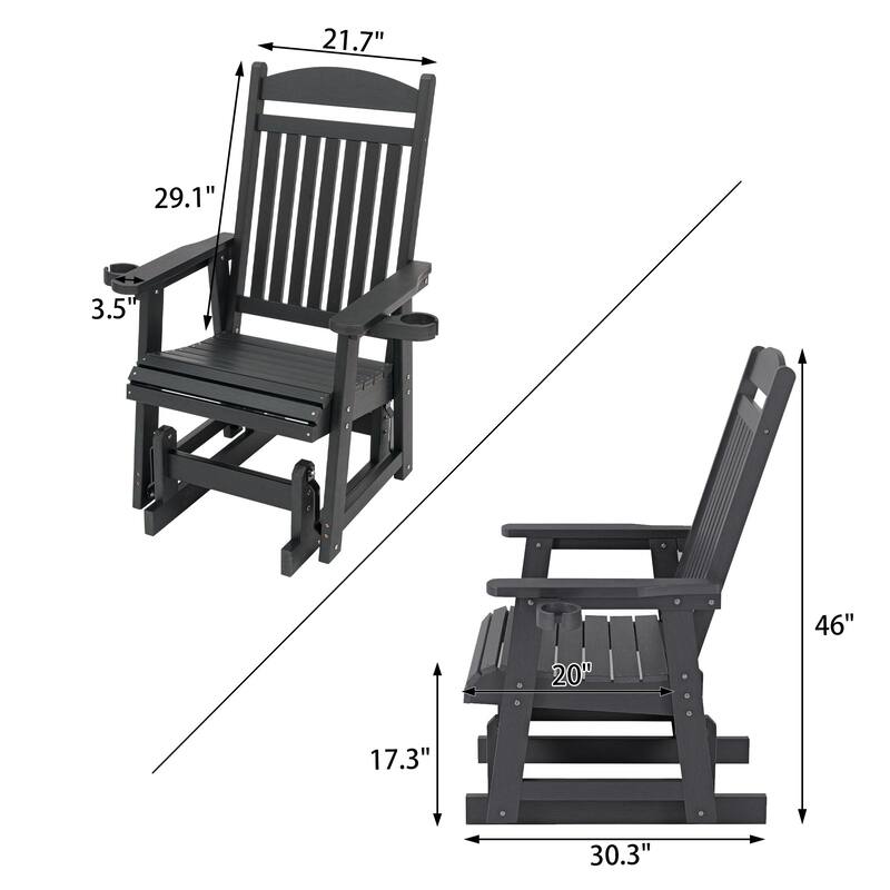Fortune Candy Poly Lumber Patio Glider for One Person with Cup Holders, HIPS Material, All-Weather Resistant