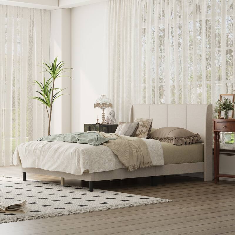 Cozy Beige Bedroom Upholstered Bed Frame,Stable Structure & Easy Maintenance,Durable Fabric,TB117 Verified