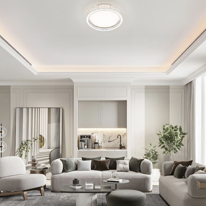 Chrome LED Flush Mount Ceiling Light With Clear Crystal Accents