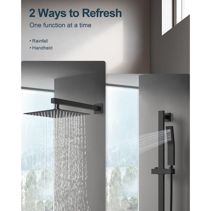 GRANDJOY 10" Rainfall Shower Head Wall Mounted Shower System and Handheld Spray with Slide Bar