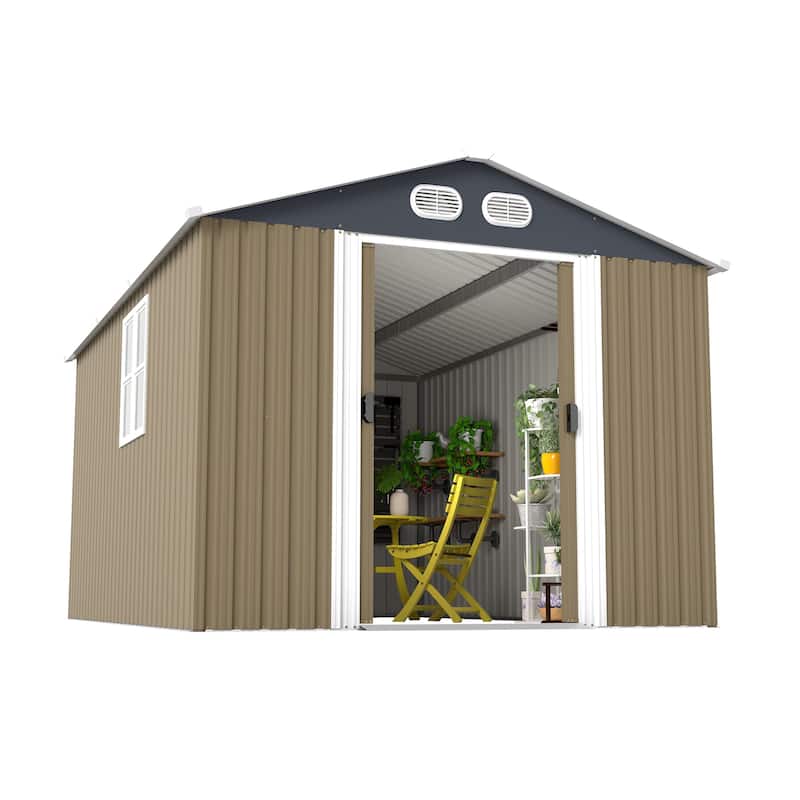 8x12 FT Outdoor Metal Storage Shed, Large Storage Sheds with Sturdy Frame Structure, Metal Garden Tool Shed with Lockable Door