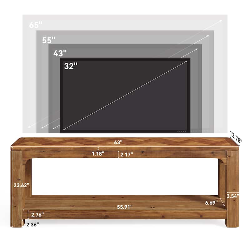 Solid Wood 63" TV Stands, Low Media Console Entertainment Center