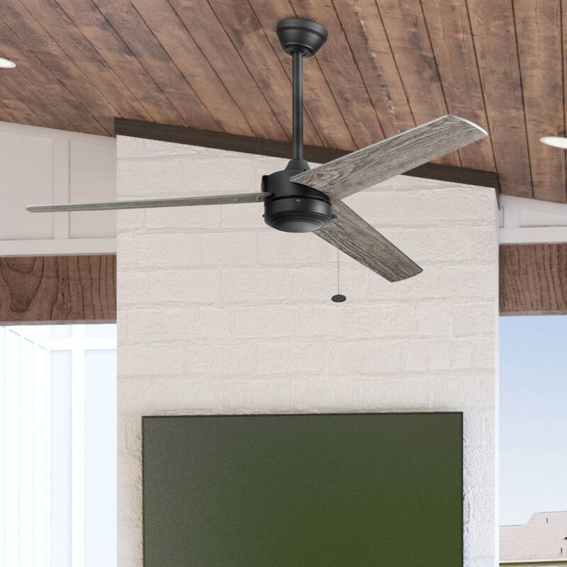 52" Prominence Home Tenant Contemporary Indoor Outdoor Ceiling Fan, No Light, Pull Chain, Dual Mounting, Dual Finish Blades