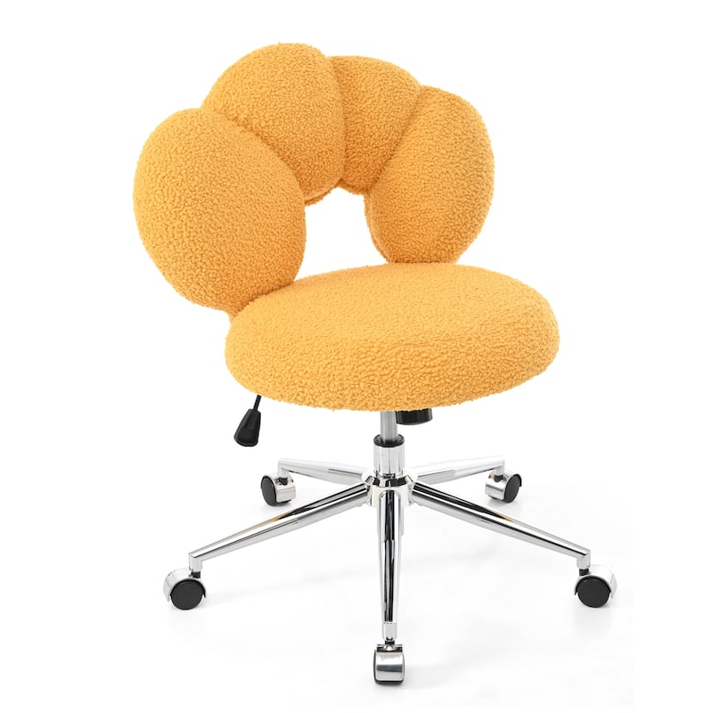 360° Swivel Chair Ergonomic Design Home Office Chair with Teddy Fabric, for Home Office Study and Bedroom, Yellow