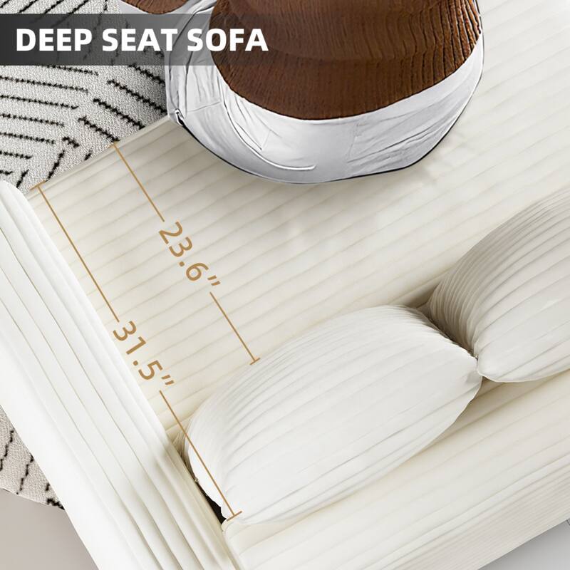 102.4 "Plush Corduroy 4-Seat Sofa,Modern Comfy Upholstered Sofa Cloud Couch,Deep Seat Couches with Soft Pillows and 2 Ottomans