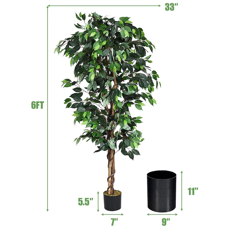 Costway 6 Ft Artificial Ficus Silk Tree Home Living Room Office Decor - See Details