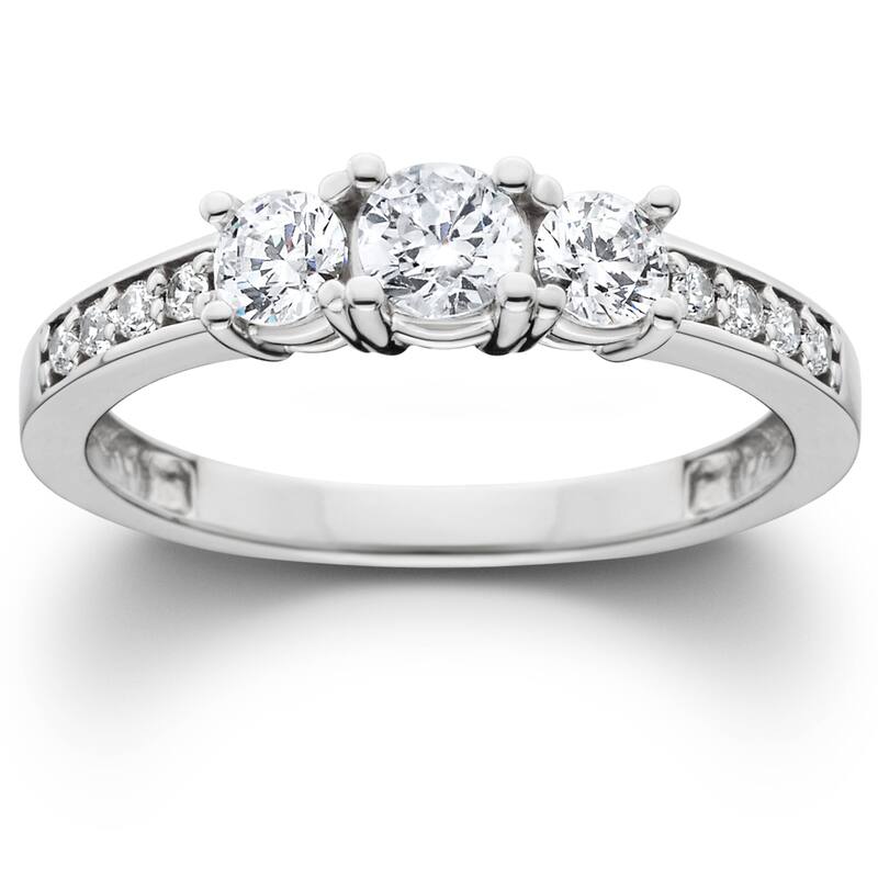 3/4ct Three Stone Round Diamond Engagement Ring White Gold