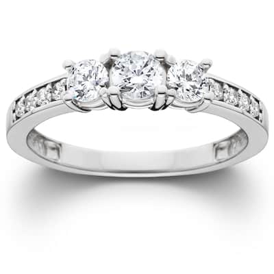 3/4ct Three Stone Round Diamond Engagement Ring White Gold