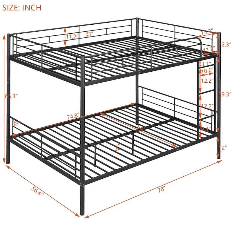 Full Over Full Metal Bunk Bed with Ladder and Guardrail