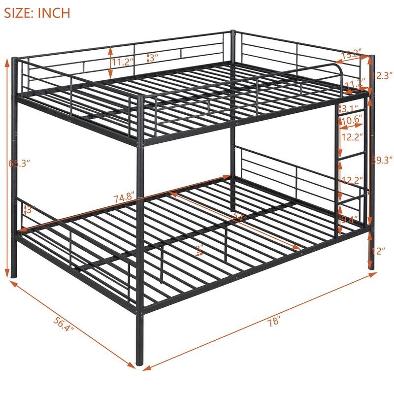Full Over Full Metal Bunk Bed with Sturdy Iron Frame, Space-Saving Design for Kids and Teens