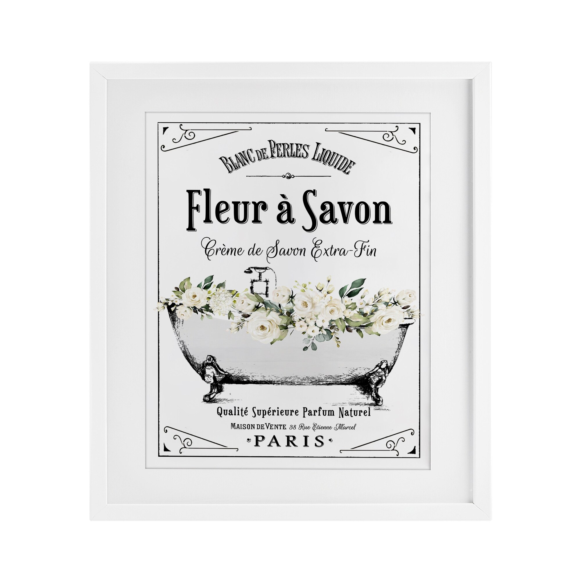 White Florals French Bathtub Lettered and Lined
