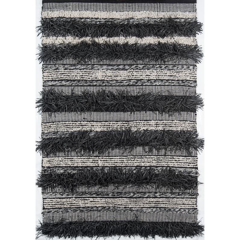 Momeni Otto Hand Woven Striped Black Indoor Outdoor Rug - 5' X 7'6"