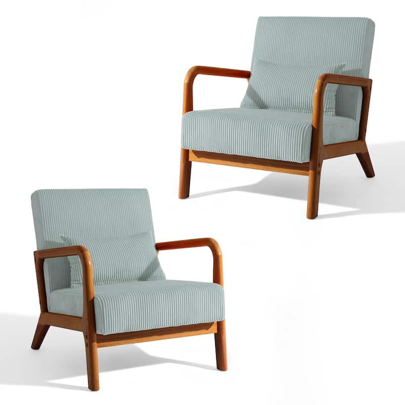 Modern Corduroy Upholstered Accent Chair with Wood Legs Set of 2