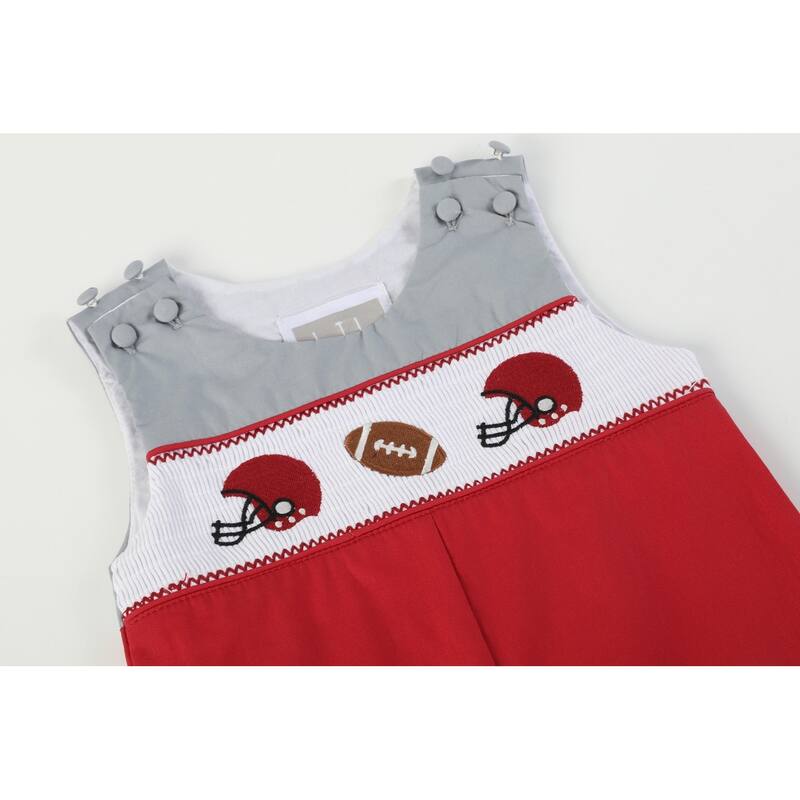 Red and Gray Football Smocked Overalls