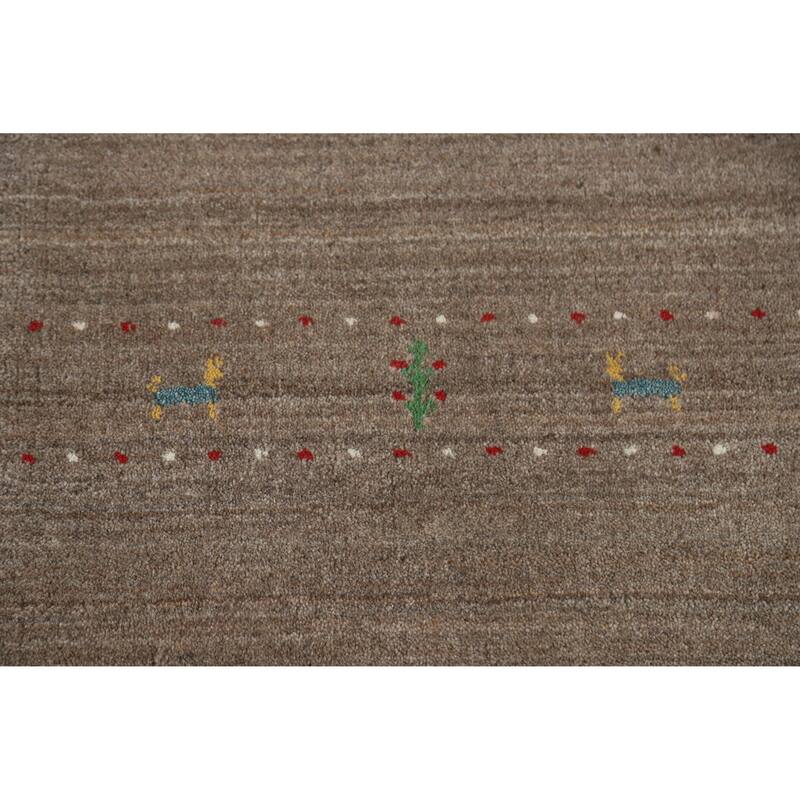 Gabbeh Indian Runner Rug Hand-Knotted Oriental Grey Wool Carpet - 2'4" x 9'9"