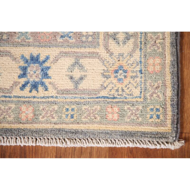 Geometric Gray Kazak Accent Rug Wool Carpet - 2'7" x 4'1"