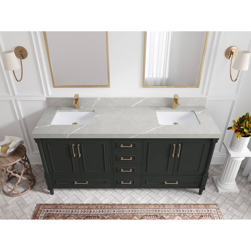 Willow Collections 72 in. W x 22 in. D Aberdeen Double Sink Bathroom Vanity with Countertops - 2" Pearl Gray - Black Top