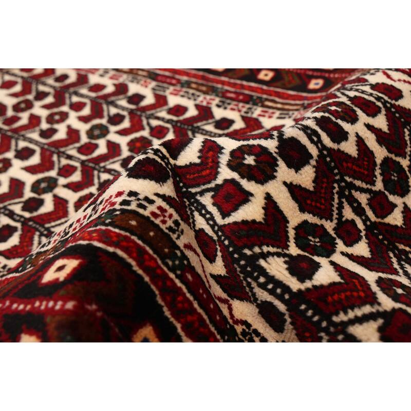 ECARPETGALLERY Hand-knotted Teimani Cream, Red Wool Rug - 3'3 x 6'5