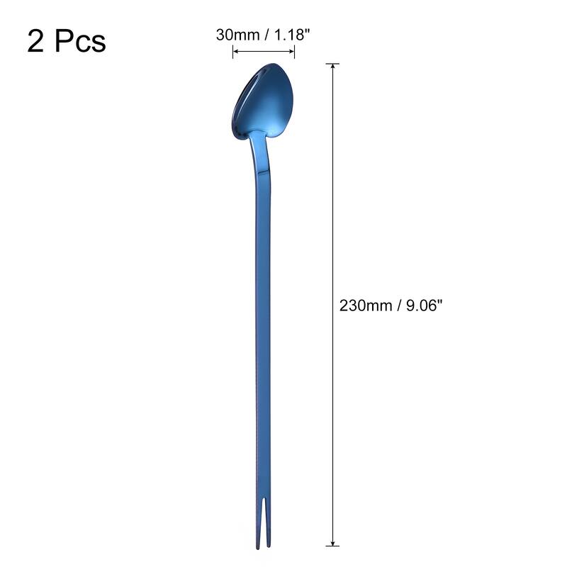 Stainless Steel Mixing Stirring Spoon Fruit Forks Knife Dual, 2Pcs - Blue