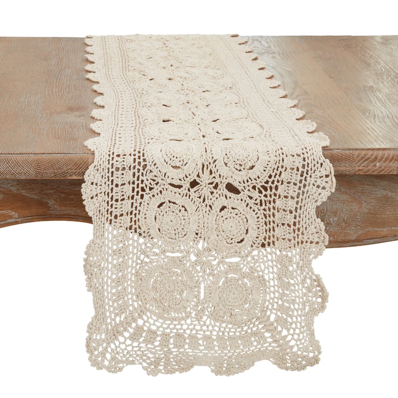 Handmade Crochet Lace Table Linens - 16"x45" Runner - Ecru