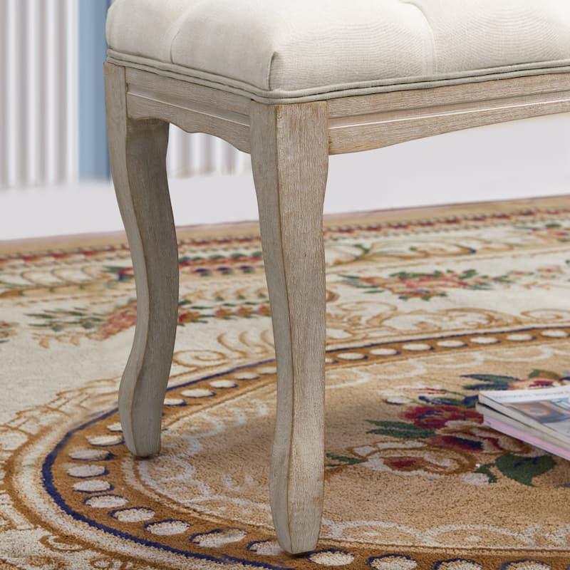 Wooden Tufted Upholstered Bed Bench Rectangular Ottoman