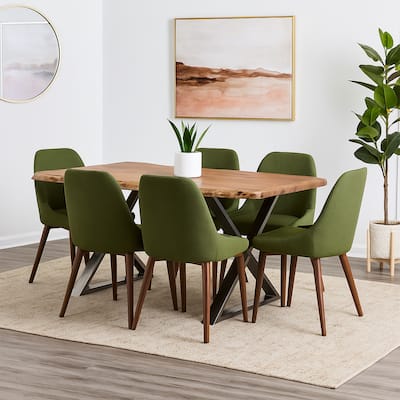 70 Inch Modern Dining Table, Wood Tabletop, Crossed Legs, Brown, Chrome