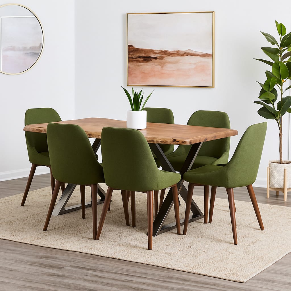 70 Inch Modern Dining Table, Wood Tabletop, Crossed Legs, Brown, Chrome