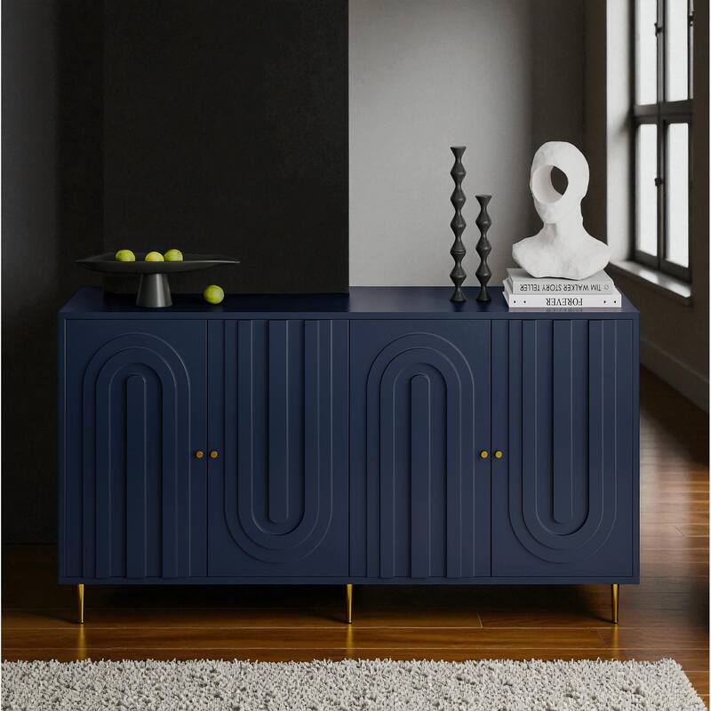 Modern 4-Door Lacquered Sideboard Buffet Cabinet with Gold Legs, Adjustable Shelves for Living Room or Dining Room