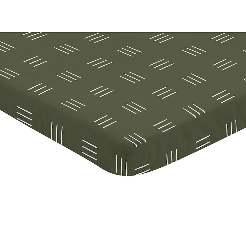 Baby Boy Girl Fitted Mini Portable Crib Sheet Hunter Green Boho Mudcloth Pack Play White Bohemian Woodland Tribal Gender Neutral