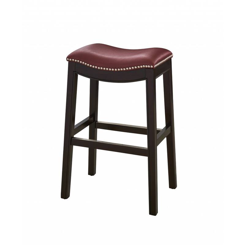 HomeRoots 31" Dark Red and Espresso Solid Wood Backless Bar Chair