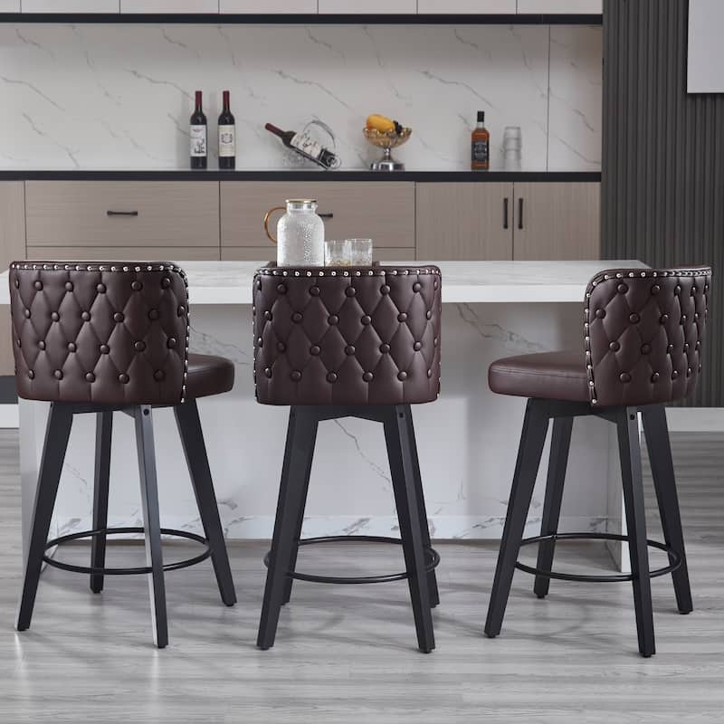 27.5" Faux Leather Upholstered Swivel Counter Height Bar Stool with Wooden Frame, Set of 1/2/3/4