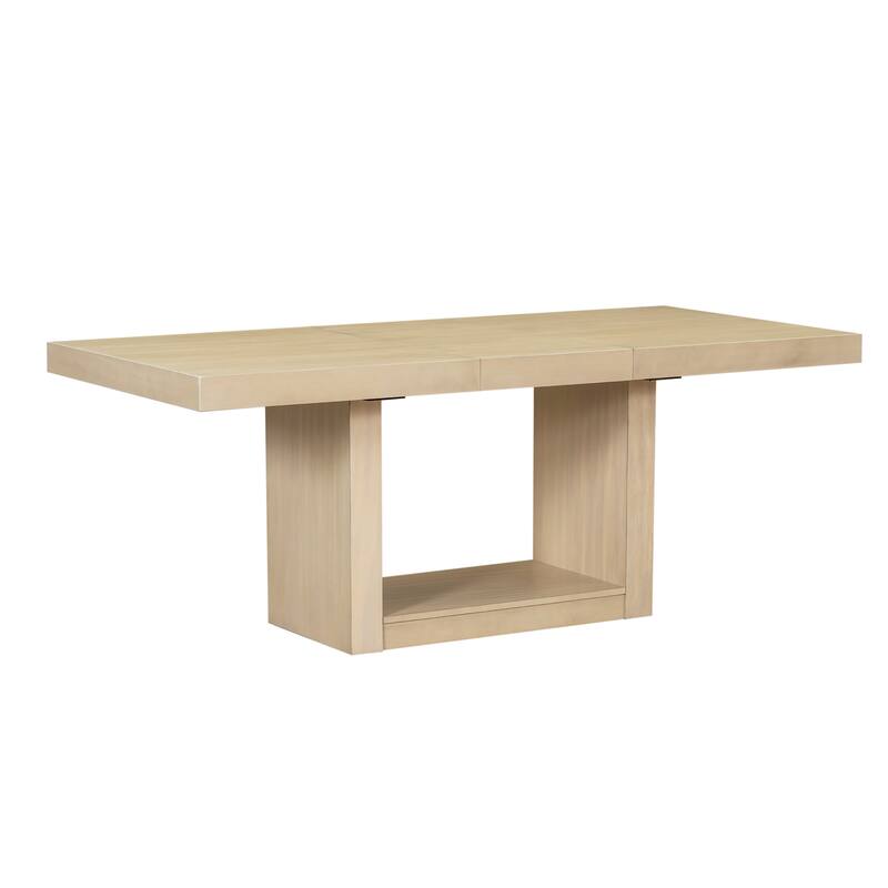 Extendable Dining Table Set, Wood 6-Piece Dining Table Set with Removable Leaf, 4 Upholstered Dining Chairs and Dining Bench