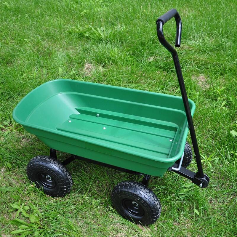 Green Folding Wagon Poly Garden Dump Cart, 300-Pound Capacity