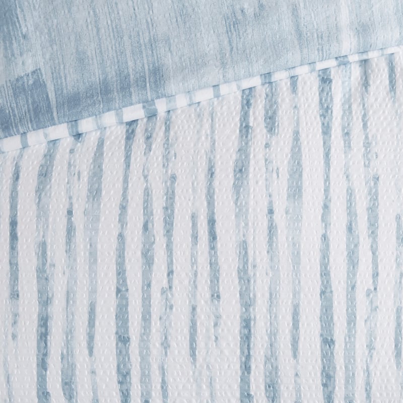 N Natori Brush Stroke Blue 3 Piece Oversized Reversible Seersucker Duvet Cover Mini Set(Insert Excluded)