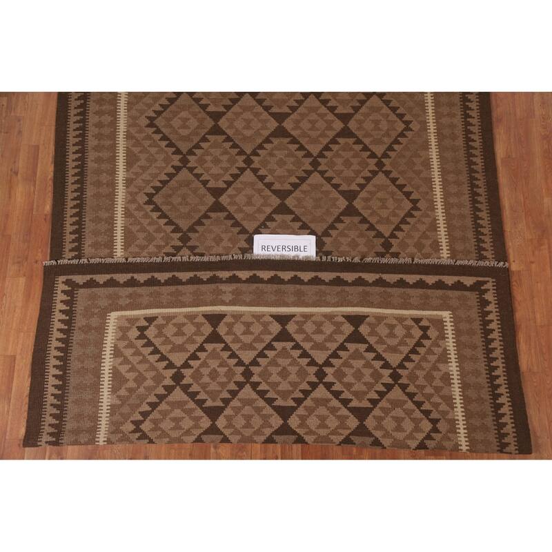 Hand Woven Oriental 100% Wool Carpet Southwestern Geometric Brown Kilim Area Rug - 9' 9'' X 6' 8''